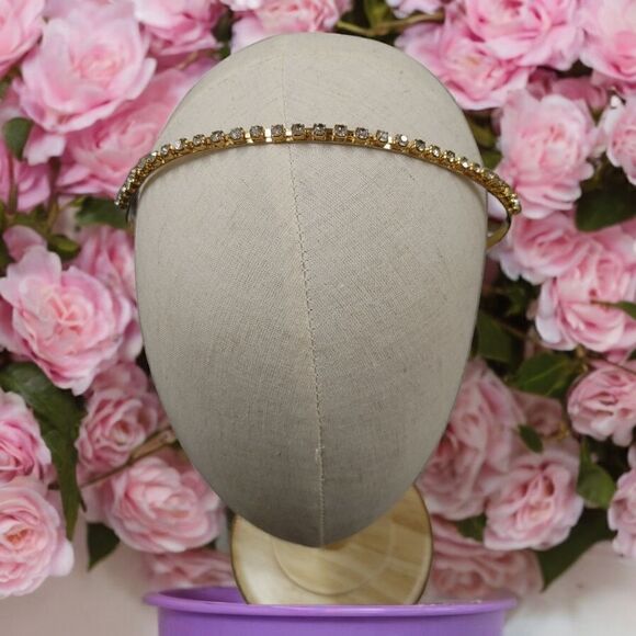 GOLD HAIR BAND WITH DECORATIVE RHINESTONES. - Picture 1 of 2